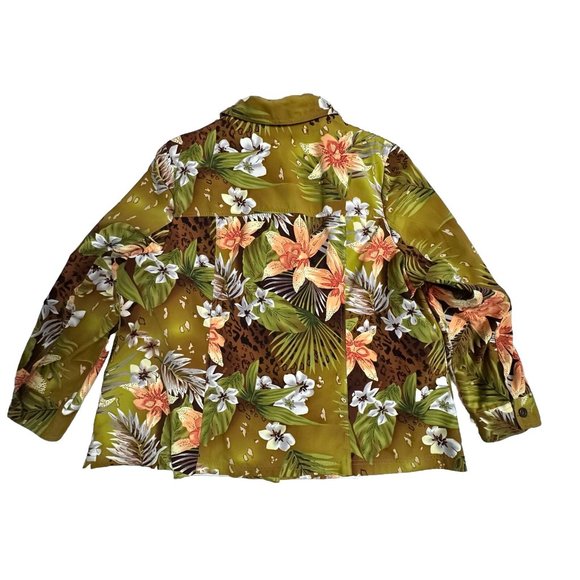 Allison‎ Daley Button up Jacket Green Tropical Tiger Lilly Floral Pockets 22W - Picture 3 of 6
